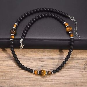 Black Brown Beaded Necklaces for Men Boys